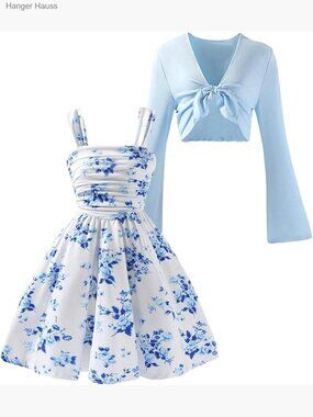 Girls 2 Piece Floral Tank Dress & Cardigan Set
